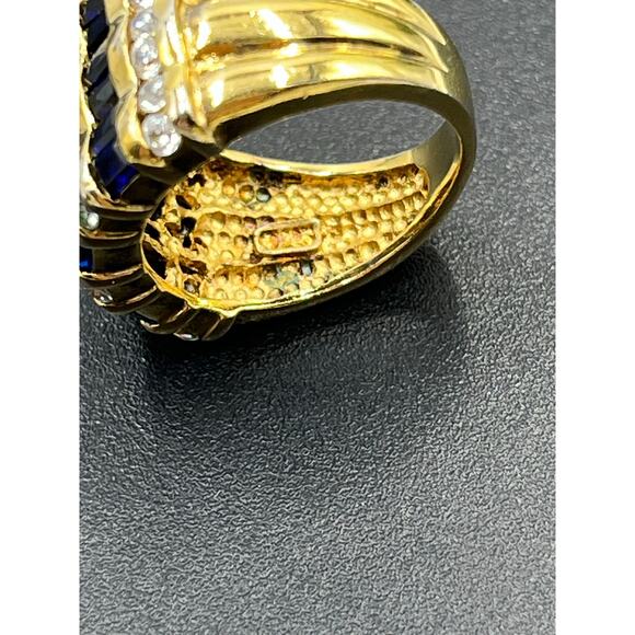 Simulated Sapphire Baguette Cubic Zirconia 14K Gold Plated Channel Ring 925 6.5 - Picture 8 of 10